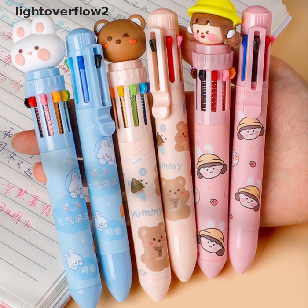 (lightoverflow2) Pulpen 10 / 8 Warna Bisa Ditarik Untuk Sekolah / Kantor