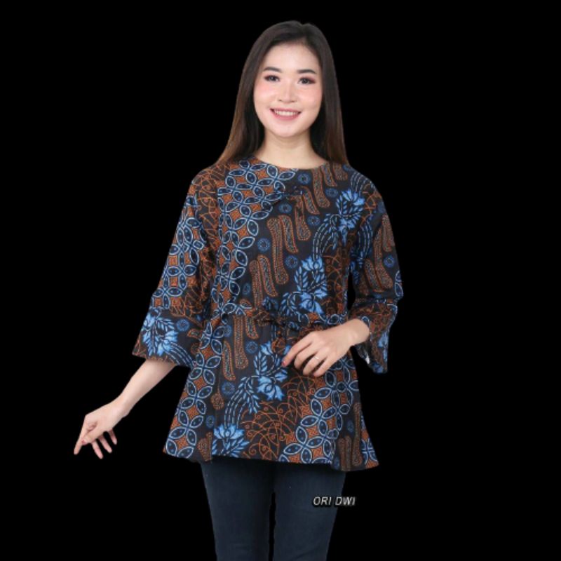 Atasan Batik Lengan Pendek 021 RISNA BATIK HRB026 HEM BATIK MURAH SENO SOGAN BAKUNG PADI MANGGAR