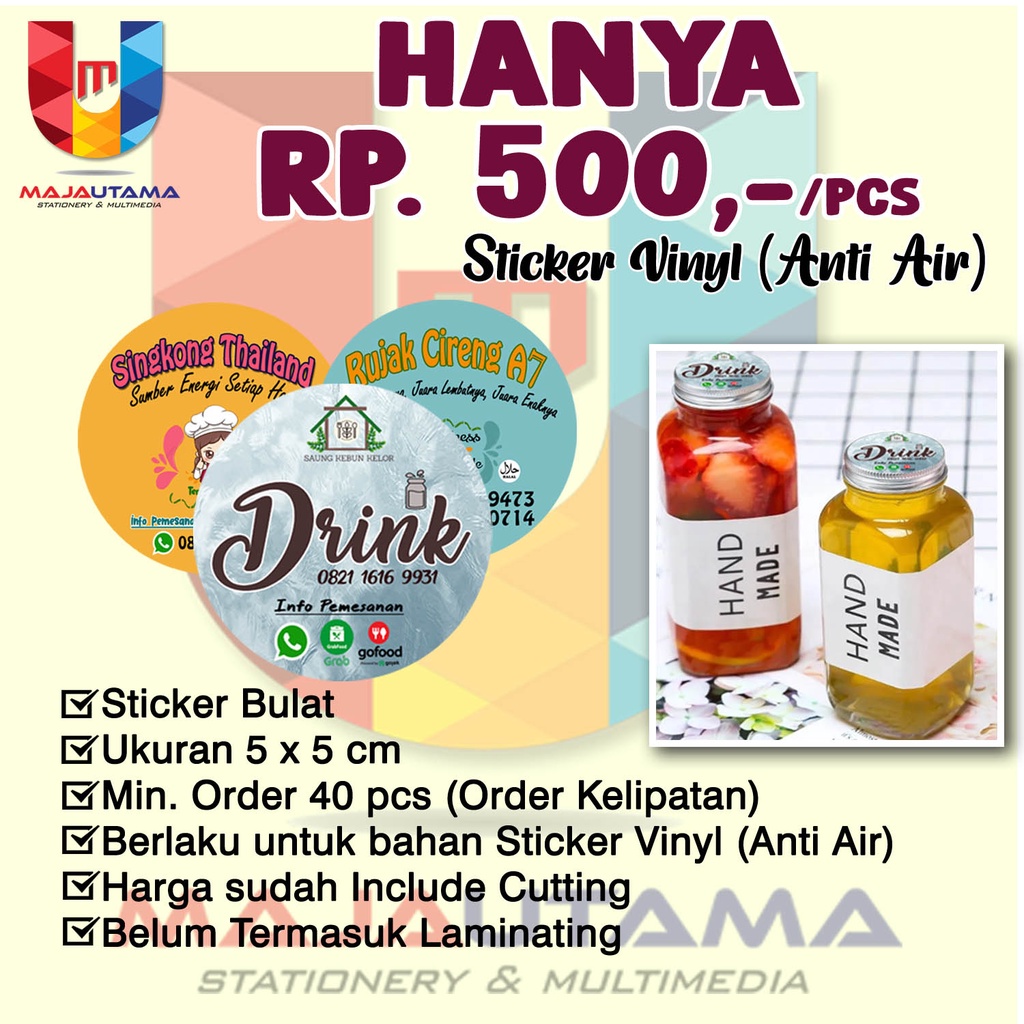 

STICKER LABEL KEMASAN PRODUK SATUAN BAHAN VINYL (ANTI AIR)