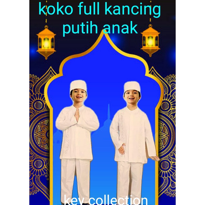 SETELAN KOKO PUTIH KANCING ANAK LAKI LENGAN PANJANG BAJU KOKO PANJANG FULLKANCING ANAK USIA 4-12TH