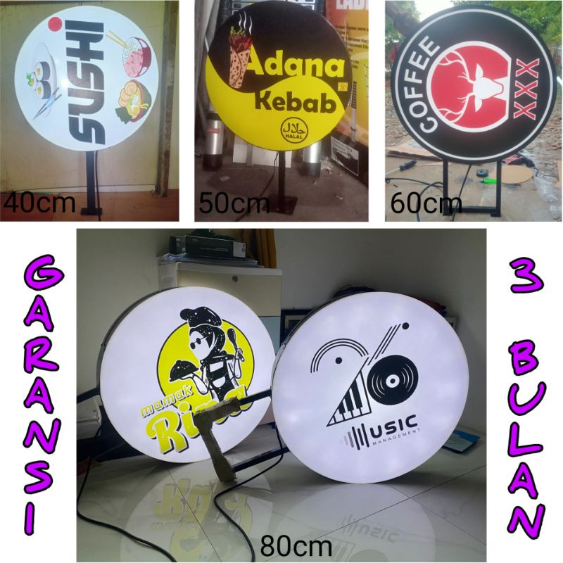 neon box bulat 80cm 2 sisi