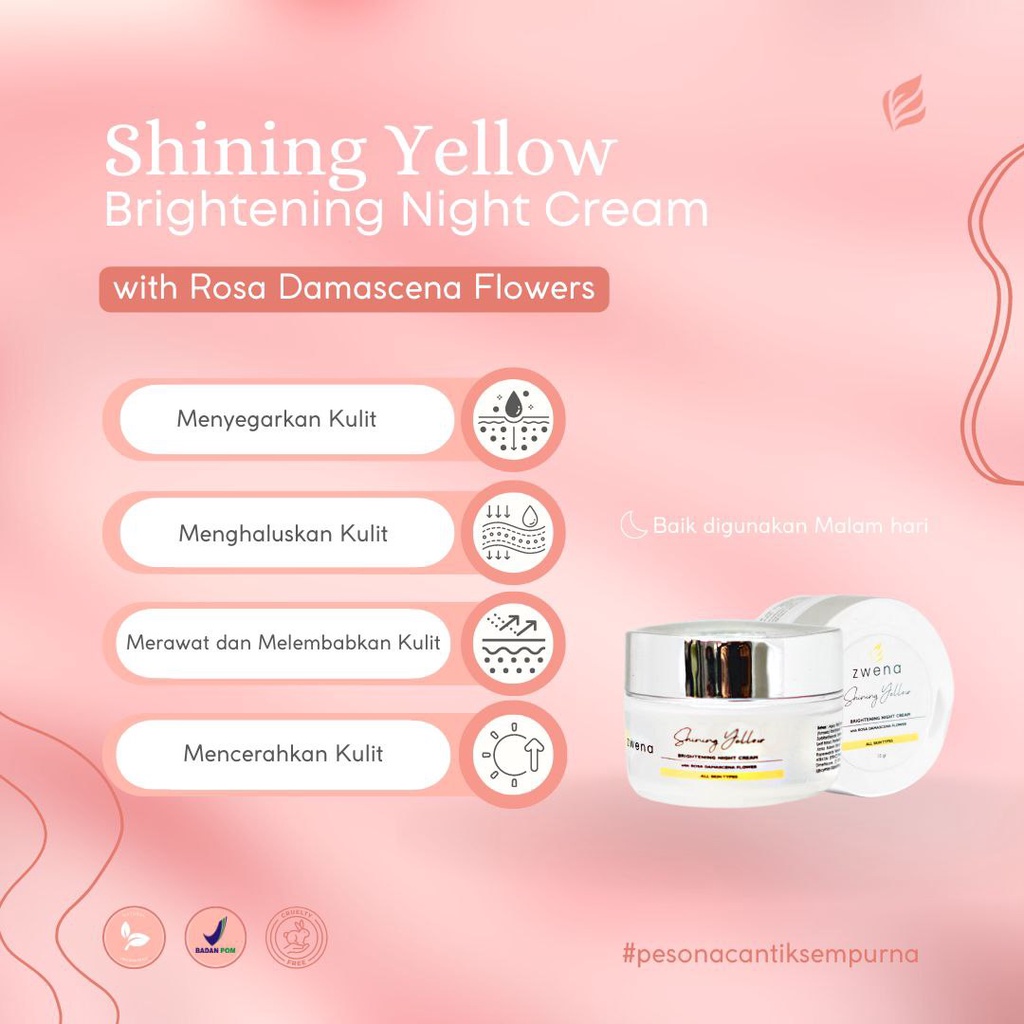 Zwena Brightening Night Cream Original dan BPOM - Mencerahkan dan Menutrisi Kulit di Malam Hari