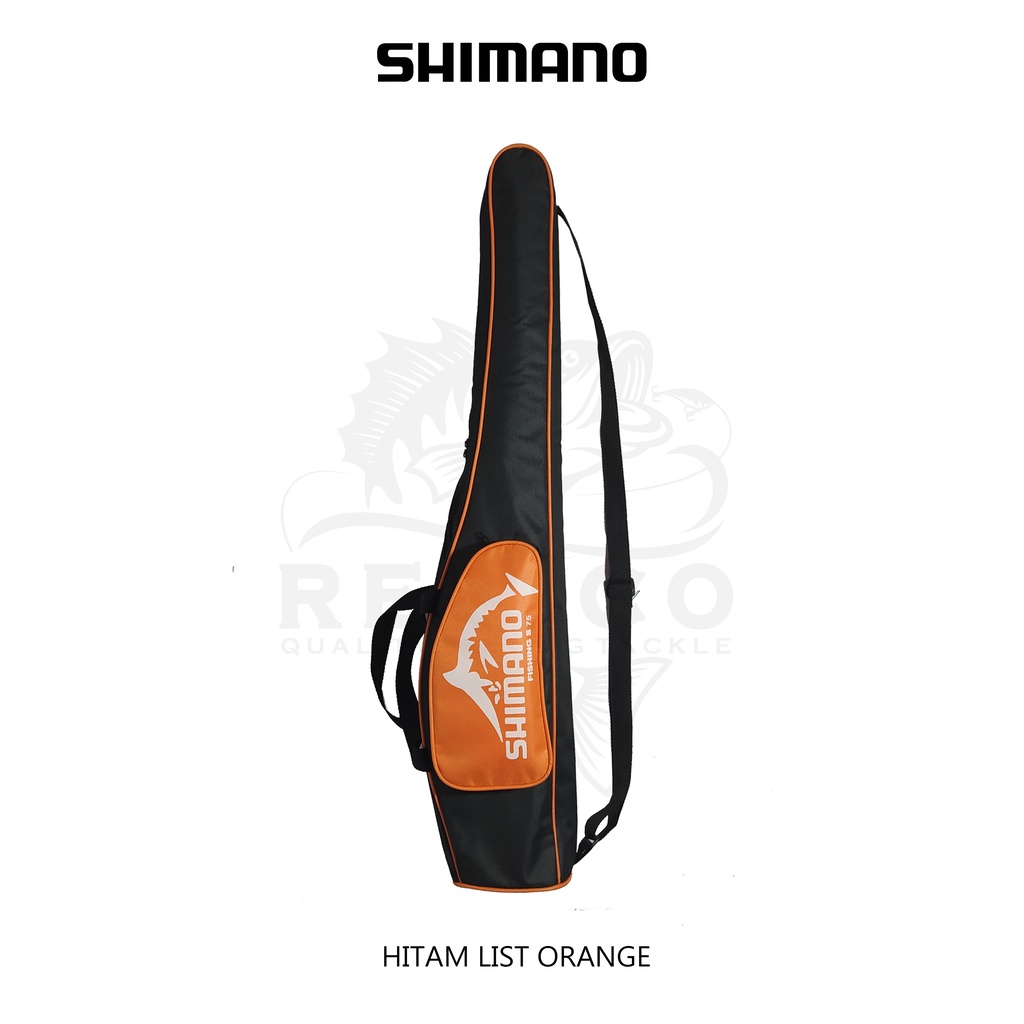 Tas Pancing Shimano Selempang Dinier Polyester Pabric Ukuran 60cm 75cm 90cm-Hitam List Orange