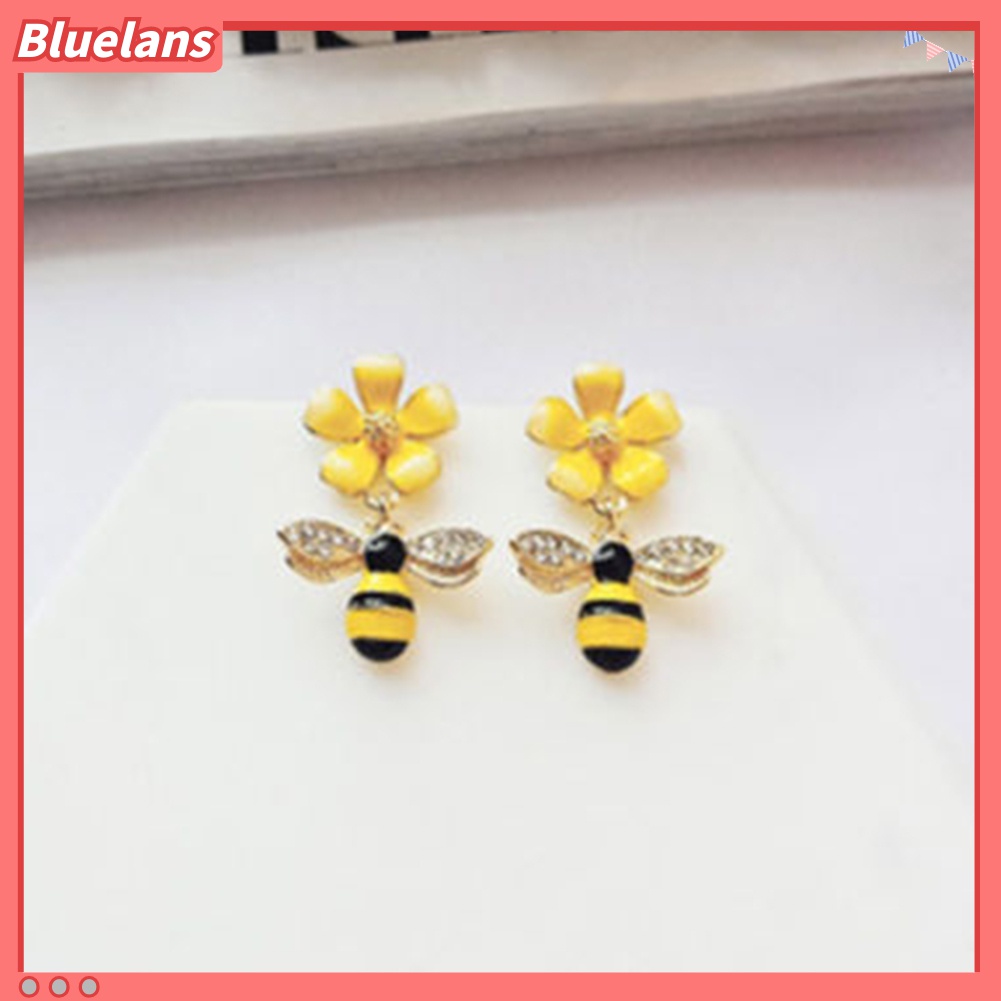 Anting Drop Enamel Berlian Imitasi Bentuk Bunga Lebah Untuk Wanita