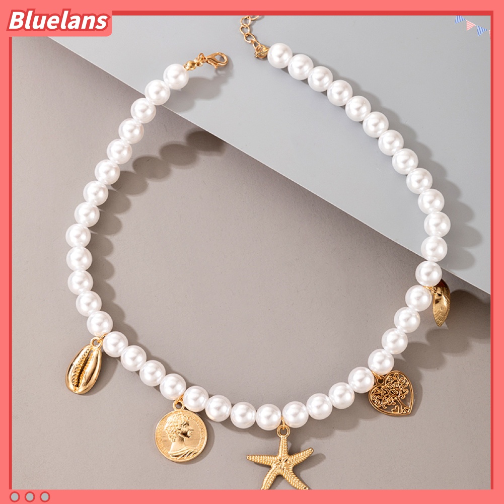 Kalung Rantai Klavikula Hias Mutiara Palsu Bentuk Hati Gaya Retro Untuk Wanita