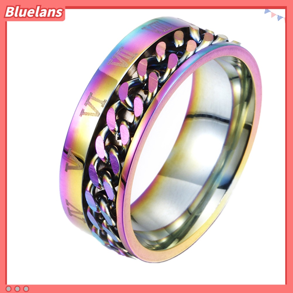Bluelans Unisex Fashion Titanium Steel Roman Numerals Twist Chain Ring Party Jewelry Gift