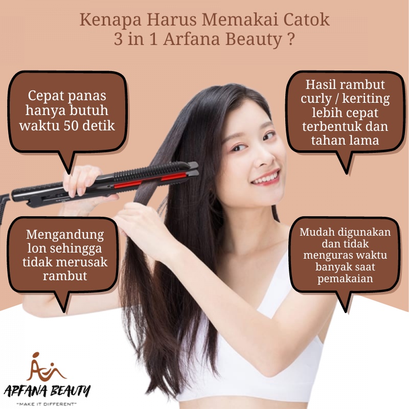 Catokan Rambut 3 in 1 Pelurus Pengeriting Gelombang Perawatan Kecantikan Wanita Alat Keriting Catok Rambut Terbagus Catok Lurus Pengriting Ion Tourmaline Keramik Perawatan Kecantikan Ori Original Premium Terbaru