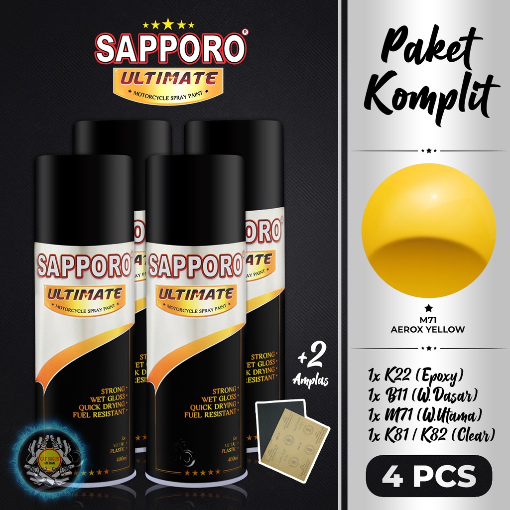 PAKET M71 AEROX YELLOW SAPPORO ULTIMATE CAT SEMPROT 400 ML CAT MOTOR AEROSOL PYLOX M 71 KUNING METAL