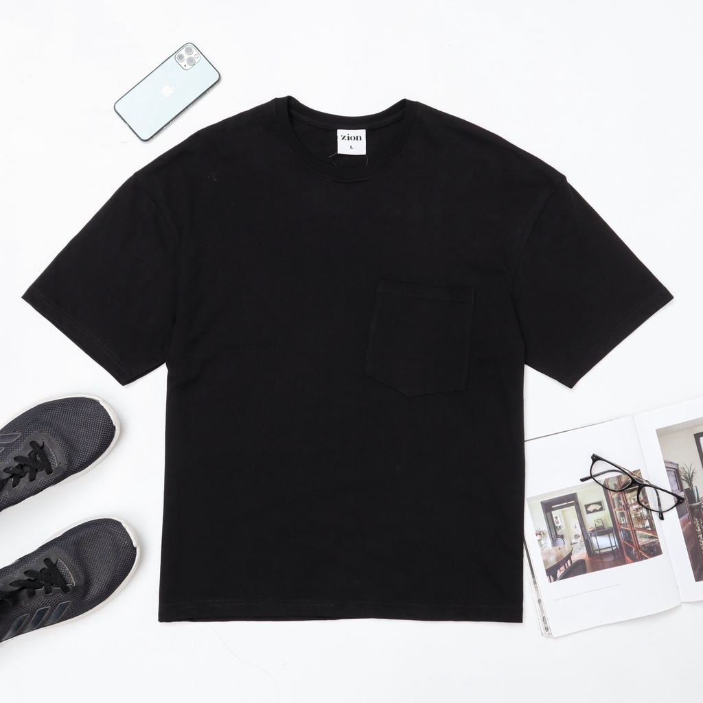 ZION Kaos Polos Oversized Pocket Cotton Combed 24s - Jet Black