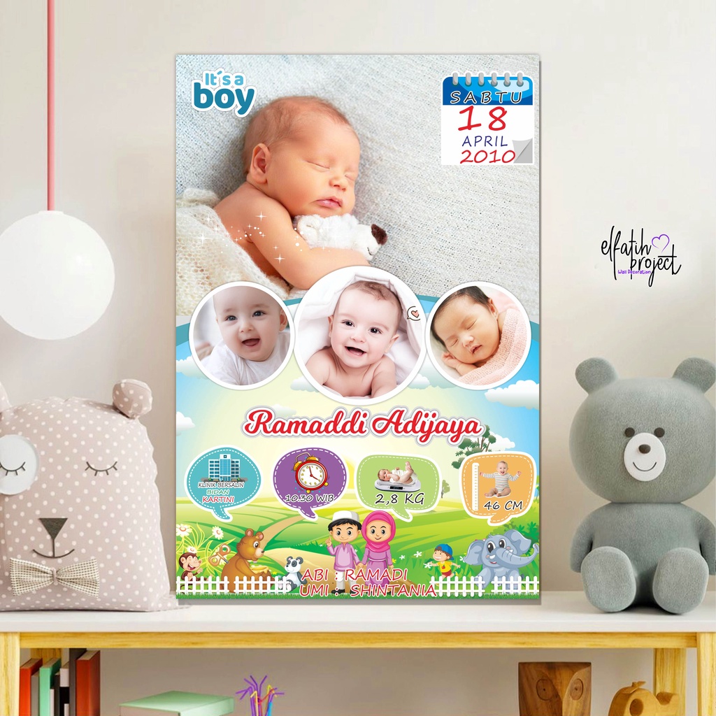 CETAK PHOTO BIODATA BAYI + BINGKAI KAYU MDF 20X30CM