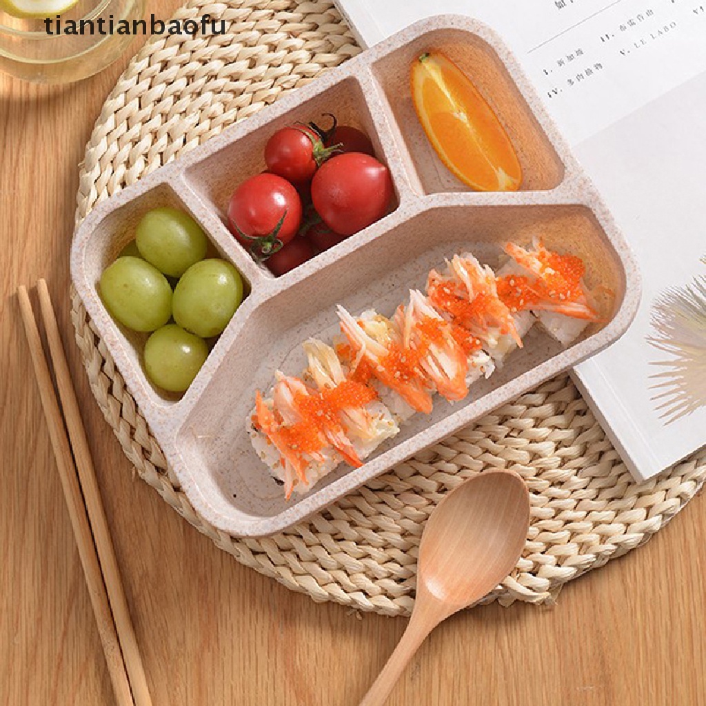 (Tianbaofu) Kotak Makan Siang Bahan Wheat Straw Transparan Tahan Panas Anti Bocor Untuk Sekolah / Kantor