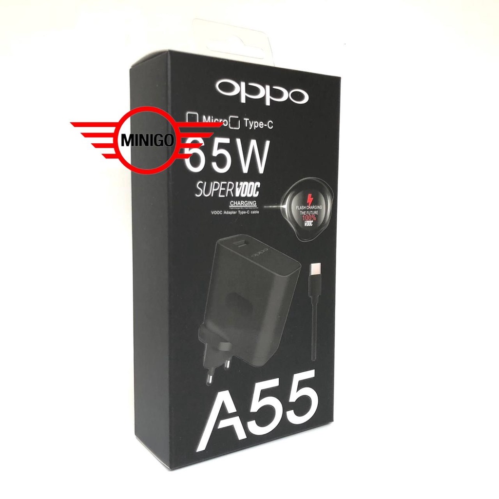 Charger Casan Cas  OPPO Super VOOC OPPO A55 black A92 A33 A52 A53 A54 A55 Reno 4F Fast Charging Tipe TYPE C dan MICRO-USB