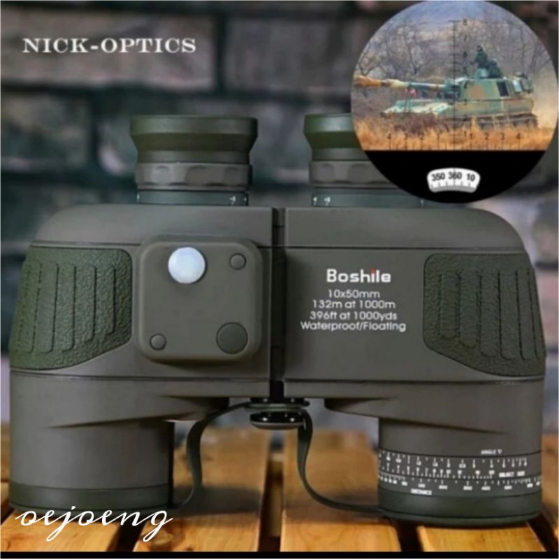 Teropong Binocular BOSHILE Military Marine 10X50 ORIGINAL Compass &amp; Reticle