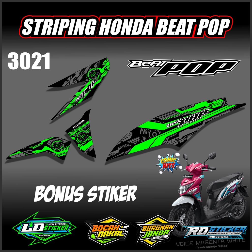 3021 Stiker Striping lis variasi Beat Pop Simpel Grafis Stiker Motor BEAT POP - Aksesoris Motor - Mo