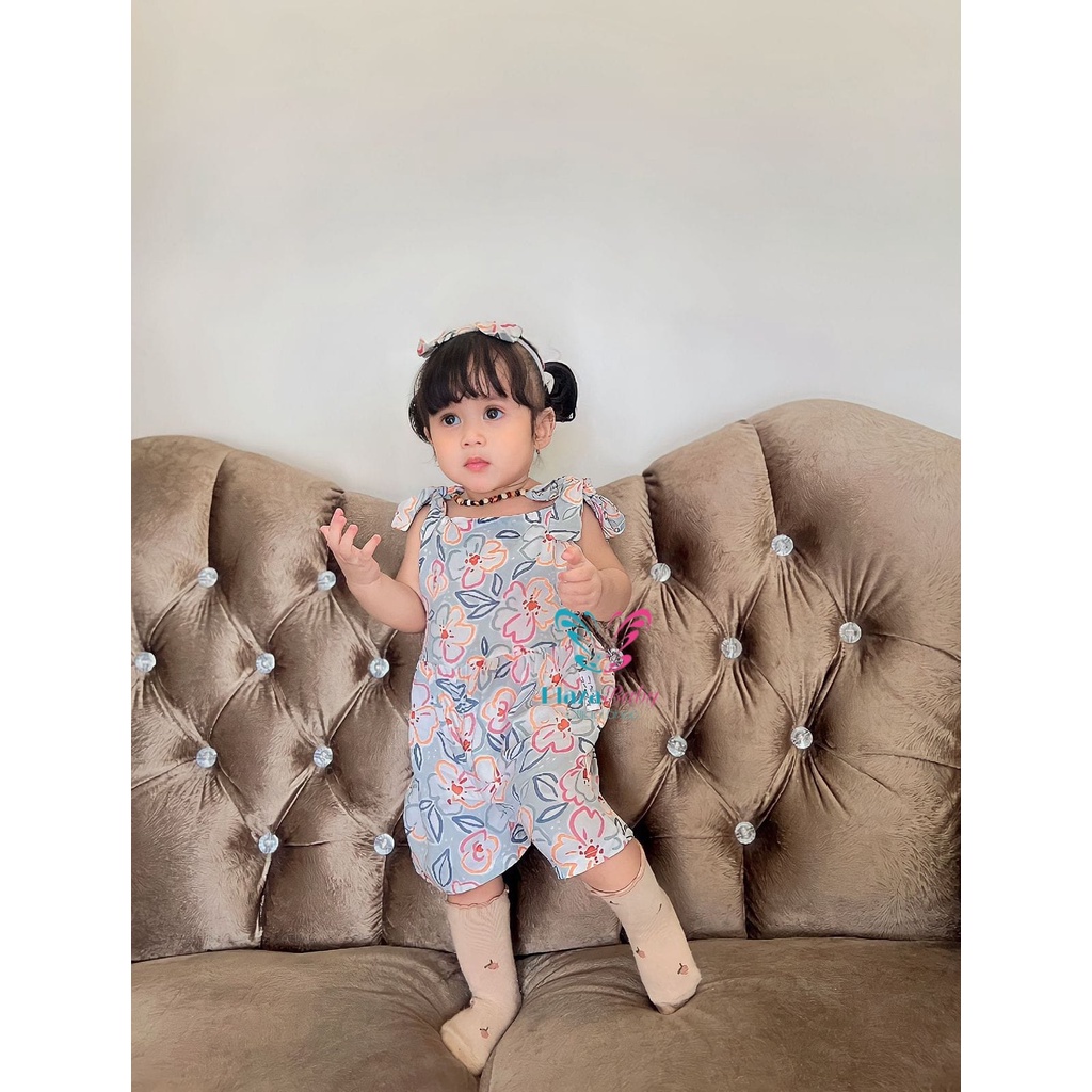 PROMO 7.7 plazababyku JUMPSUIT HANA setelan anak perempuan jumper bayi motif bunga lucu free headband BUBIBEE
