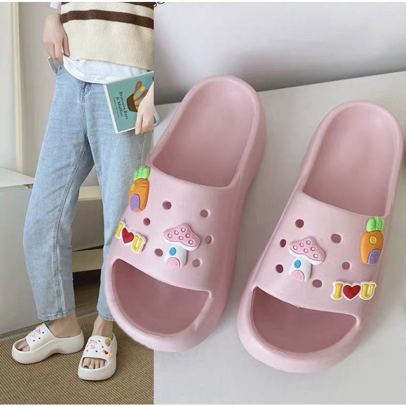 Tmall88 Sandal Slop Wanita Wedges Import Tebal 5 Cm Carrot Jabbitz