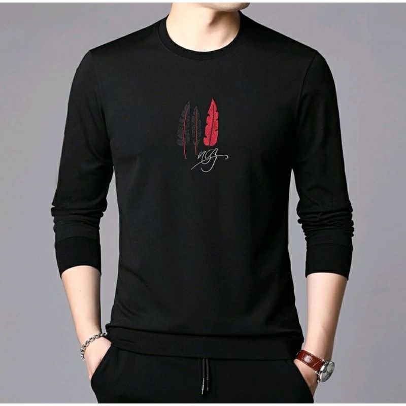 Baju Lengan Panjang Pria FEATHER Kaos Distro Keren/bahan adem
