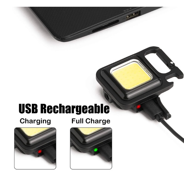 Lampu Senter Led COB Mini USB Charger Dengan Gantungan Kunci Untuk Outdoor / Camping / Memancing / Lampu Senter Led COB Mini USB Charger Model Gantungan Kunci Multifungsi Super Terang