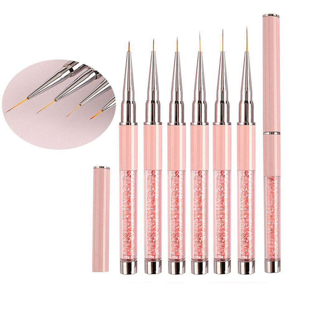 Preva 6 Pcs Kuas Nail Art Pink UV Gel Extension Builder Garis Pena Gambar Garis