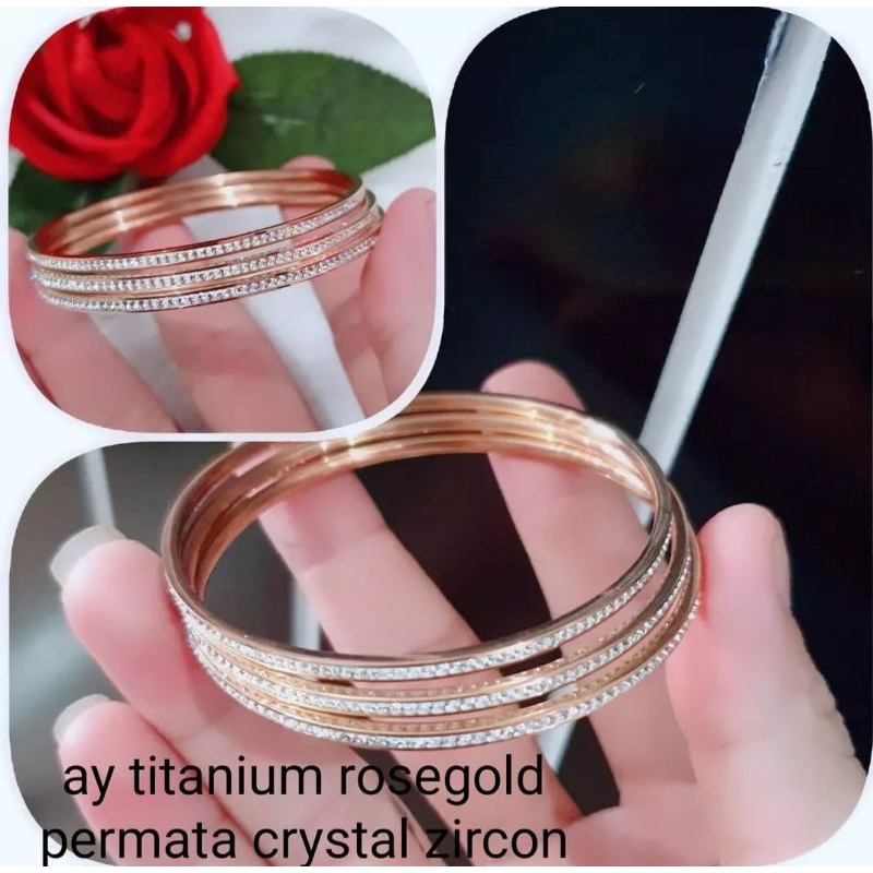Gelang Keroncong Titanium Rose Gold Full Mata isi 3
