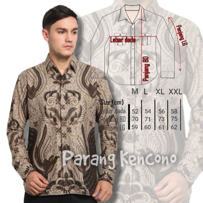 Batik Pria Lengan Panjang BATIK AZMIL HRB026 motif KERATONAN Kode 002 size M L XL XXL Reguler