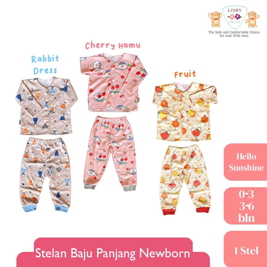 Libby Setelan Baju Panjang (Kancing depan)  Celana Panjang - Hello Sunshine Series (isi 3 Pcs) LB-STPJN