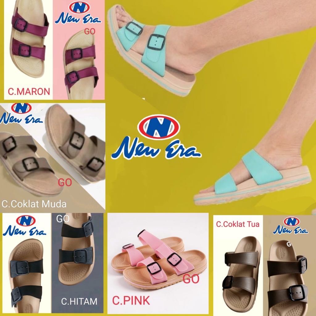 gof NEW ERA LB E 90213 &amp; LB E 90212 Sandal Karet Wanita Terbaru Sendal Karet Selop Ban Dua