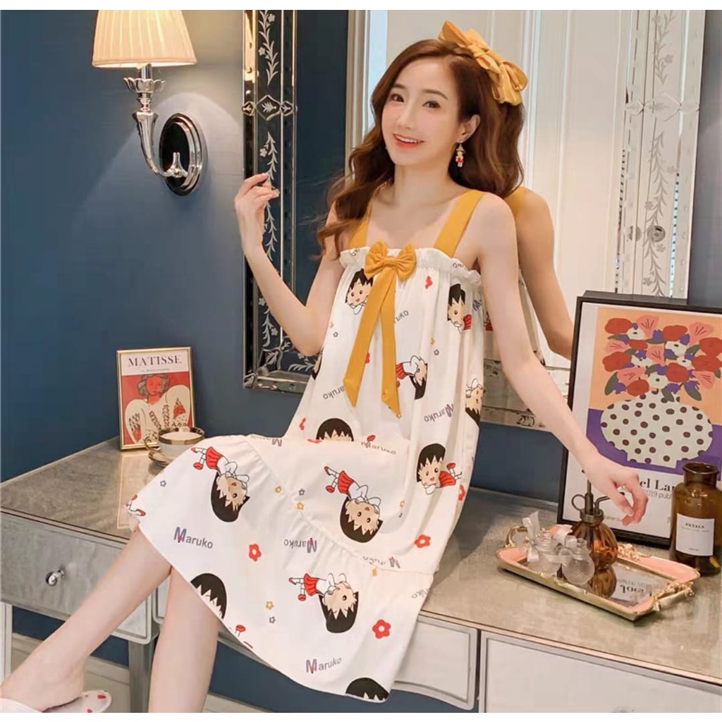 TELLY ➡️ 328 Daster Spandek Import Piyama Tanktop Pita Sexy Sleepwear Korean Style Style Baju Tidur Wanita Tanpa Lengan