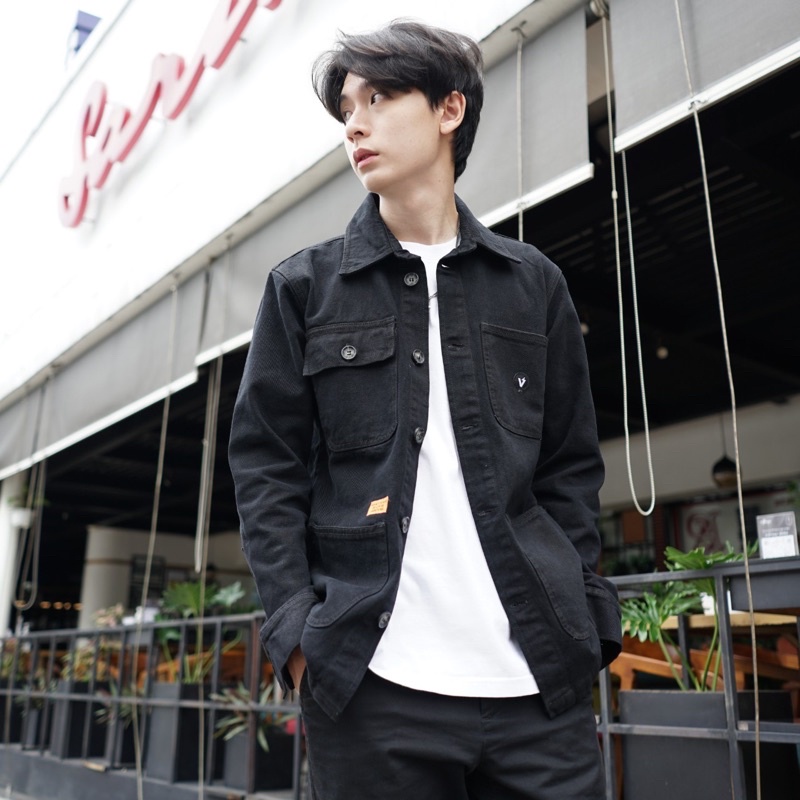 Jaket Jeans Pria Original Wolv Warna Abu Garmen Hitam Size M L XL