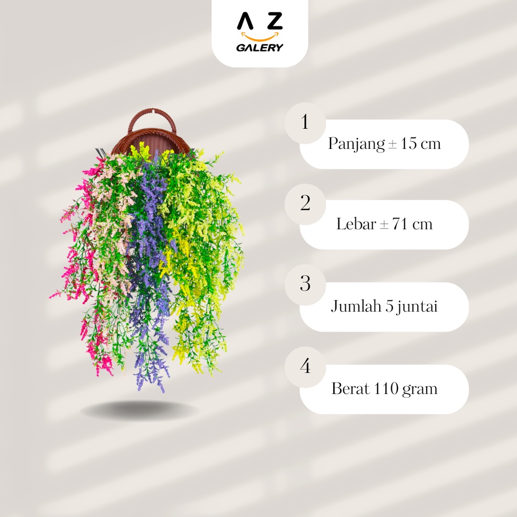 Tanaman Hias Plastik Palsu Juntai Gantung Dekorasi Hiasan Dinding Artificial Flower Putih Ungu Rose Pink Azgalery PBP136