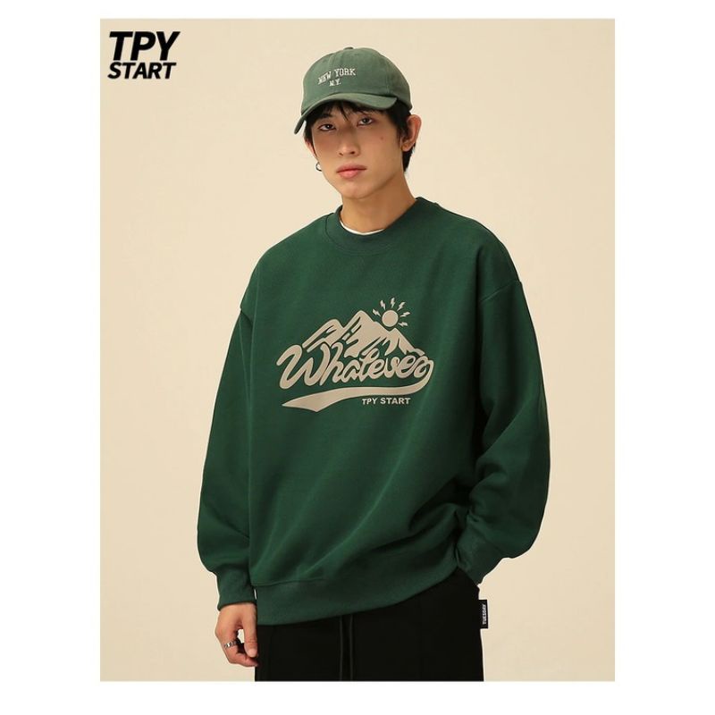 Sweater basic pria wanita MOUNTAIN terbaru/crewneck pria wanita tren kekinian