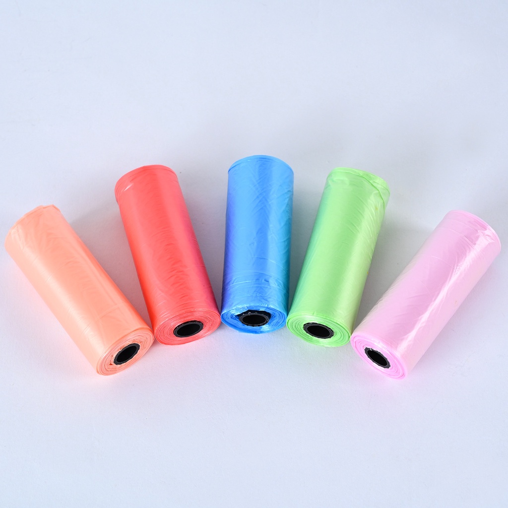 15pcs / Roll Kantong Plastik Untuk Membersihkan Kotoran Anjing, Warna Acak