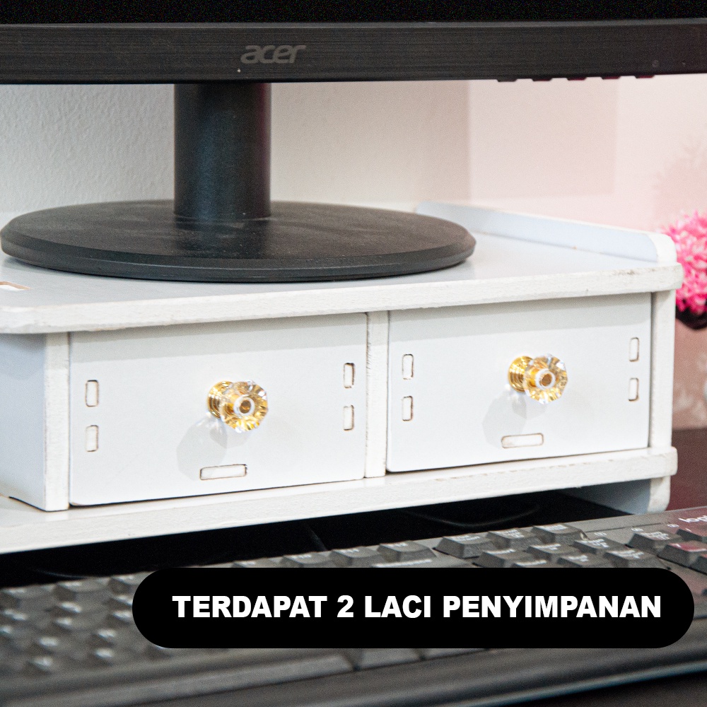 Meja Stand Tatakan Monitor Dengan 2 Laci Penyimpanan MDF - LC070