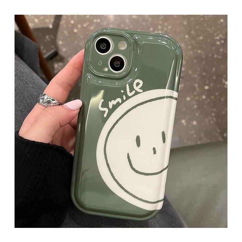 Case Desain Smiling Face Warna Hijau Rumput Untuk IPhone 12 13 11 Pro Max X Xs Max Xr
