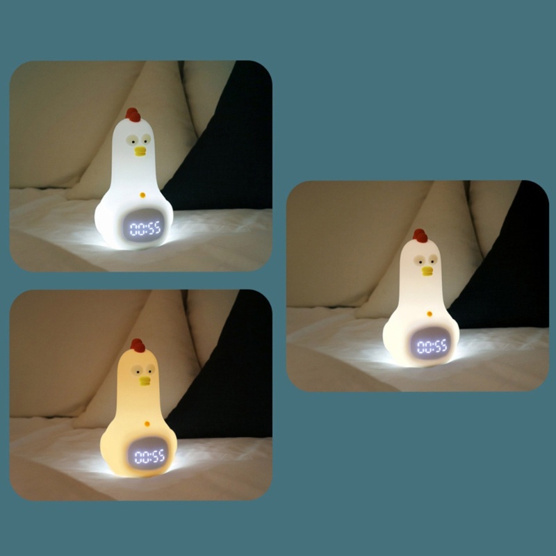 Jam Alarm Digital Bentuk Anak Ayam Bahan Silikon Dengan Lampu Malam Dan USB