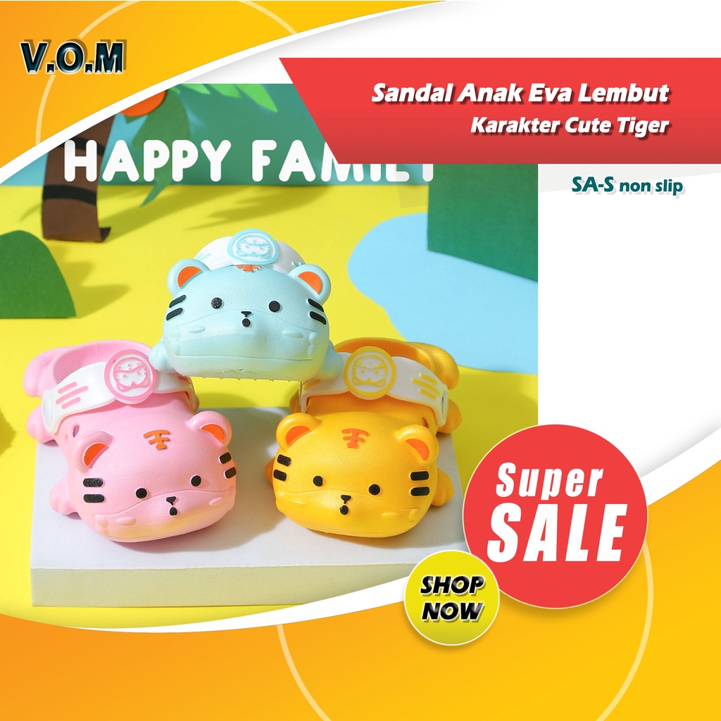 SA-S Sendal / Sandal Anak Eva Lembut Karakter Cute Tiger NonSlip 0830