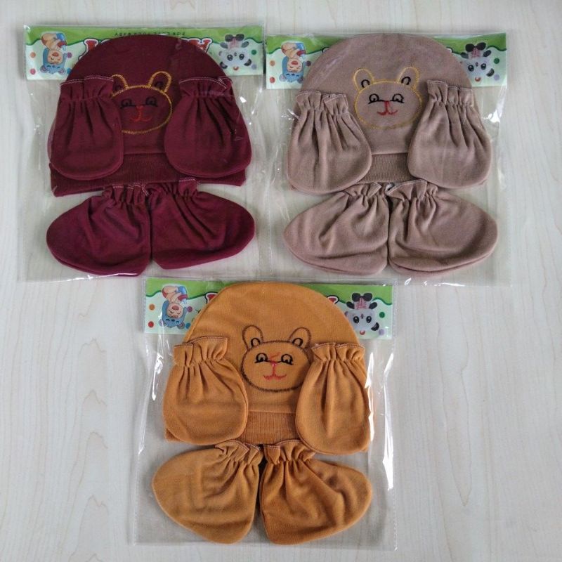 topi set bayi 3in1 polos