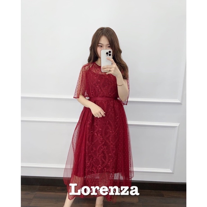 3 UKURAN DRESS LORENZA FASHION PAKAIAN WANITA GAUN DRESS 2IN1 INNER DAN OUTER / ELOISE SET DRESS  NATALAN / ELOISE