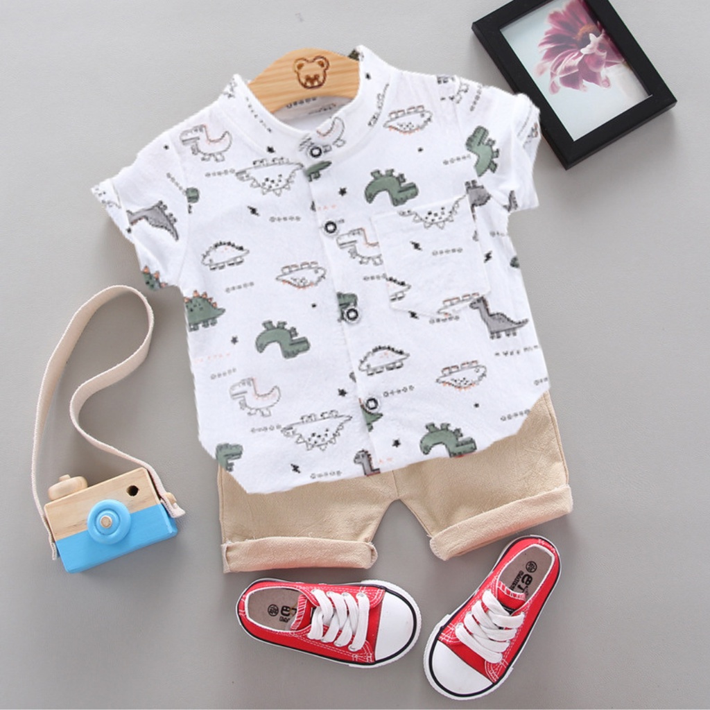 HappyOliver SET METRO KRA DINO EBV Setelan Kemeja Bayi Laki-laki Lengan Pendek