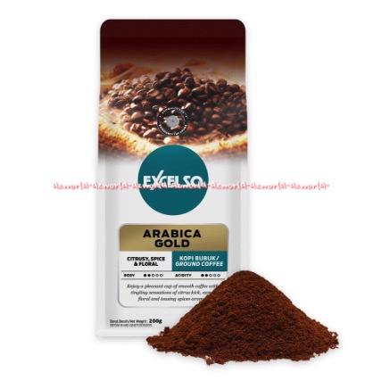 Excelso Arabica Gold 200gr Citrusy Spice &amp; Floral Kopi Bubuk Biji Kopi Exselso Ekselso Kopi Arabika Golden Bean Coffee Ground Cofee