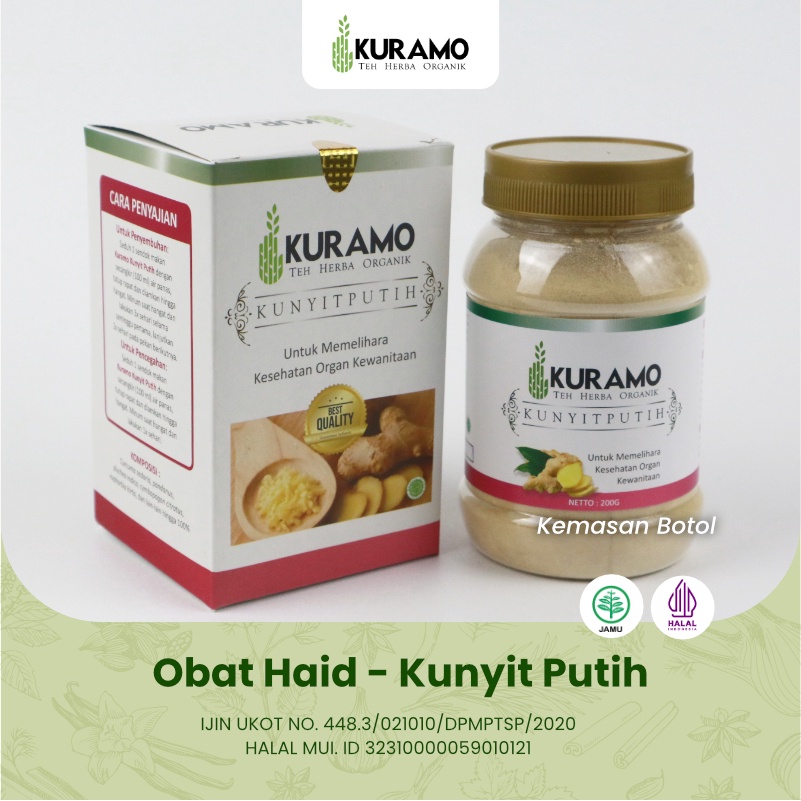 

Obat Haid Kunyit Putih Bubuk Asli Kuramo Teh Jamu Herbal 200gr Kemasan Botol