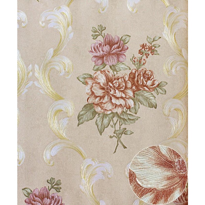 Wallpaper Wallpaper Dinding Bunga Mewah Premium Vinyl Timbul Rona
