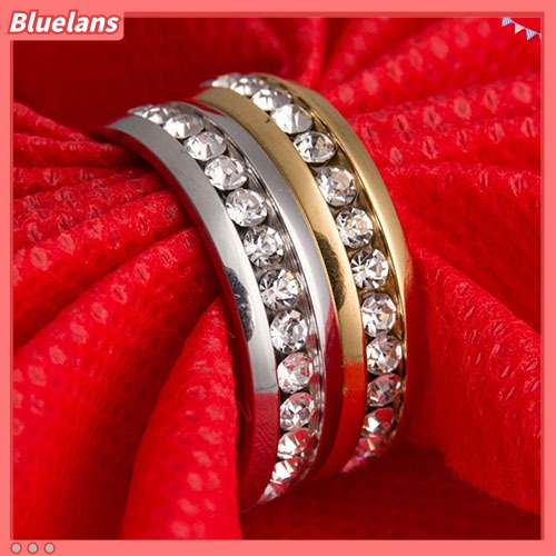 Bluelans Cincin Berlian Imitasi Bahan Titanium Steel Untuk Pria Dan Wanita
