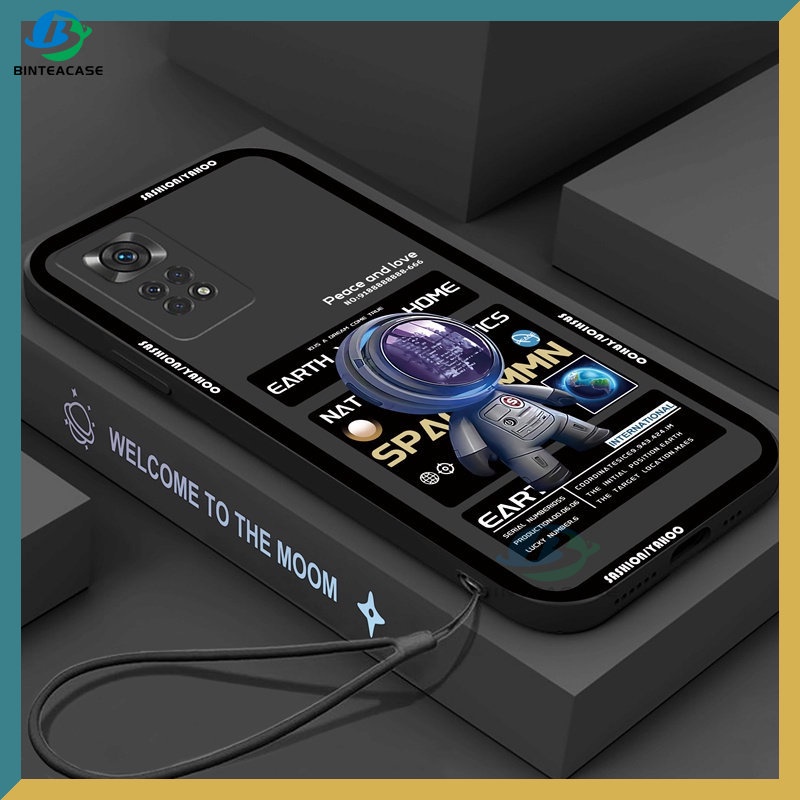 Redmi Note 11S 11 Pro Redmi 10 5G 10C 10A 9C 9T 9A Note10 5G Note 10S Note9 Note8 Note7 Poco M3 Pro X3 Pro NFC Lunar Astronot Silicone Phone Shell Dengan Lanyard Binteacase