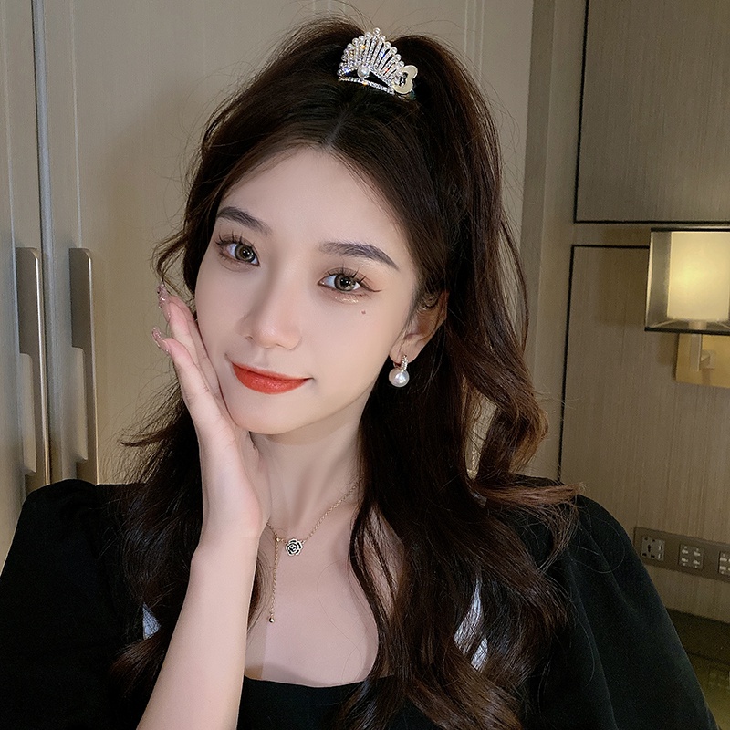 Glitter Berlian Mutiara Mahkota Jepit Rambut Wanita Ponytail Memperbaiki Klip Aksesoris Rambut Korea