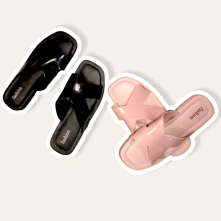 Sandal Slop Wanita Karet Jelly Lentur Elastis Motif Silang MALLSHOPPING