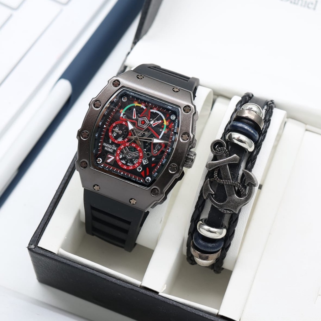 Jam Tangan Pria Sport RM 50-04 LS 7091 Free Gelang Tanggal Aktif - Bisa Bayar Ditempat - COD - Grosi