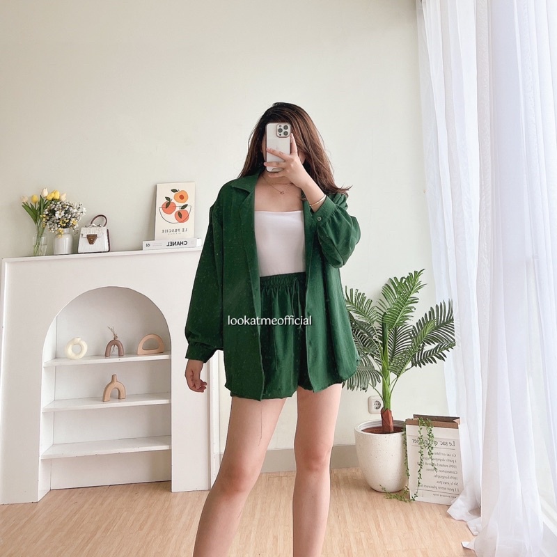 lookatmeofficial • Diory Crinkle Set - Setelan Wanita Kemeja Oversized dan Celana Pendek