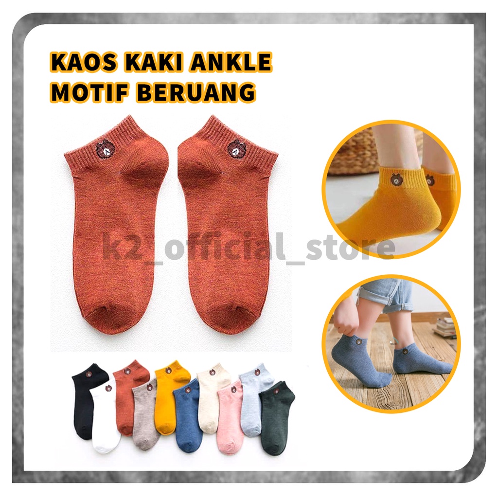 Kaos Kaki Ankle Motif Beruang / Kaos Kaki Pendek Semata Kaki Motif Kartun Beruang Unisex / Hidden Angkle Shocks