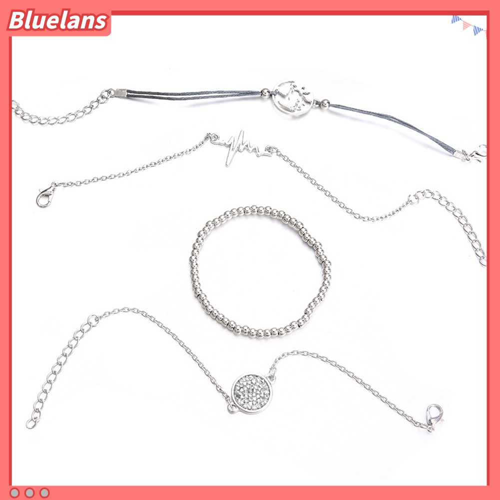 4pcs / Set Gelang Rantai Manik-Manik Model Hollow Earth Heartbeat Untuk Wanita
